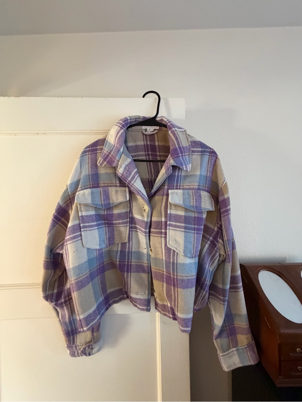 Plaid Shacket Jacket in Lavender and Cream
